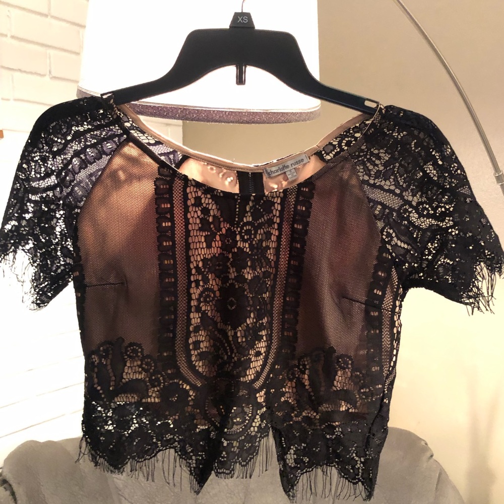 Lace Black Nude Crop Top